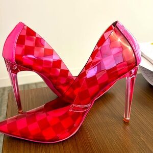Steven Madden Hot pink checkered heels.